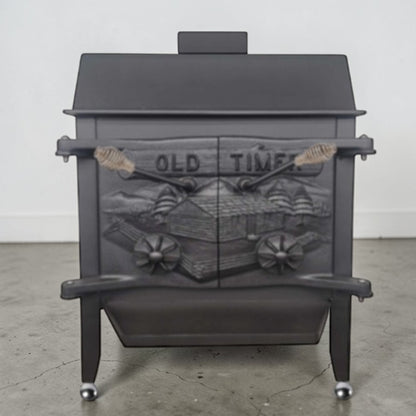 Old-Timer Wood Stove with Top Vent Chimney – Cast Iron Heating Stove – Optional Screen and Baffle Plate - Wainfleet Trading Post