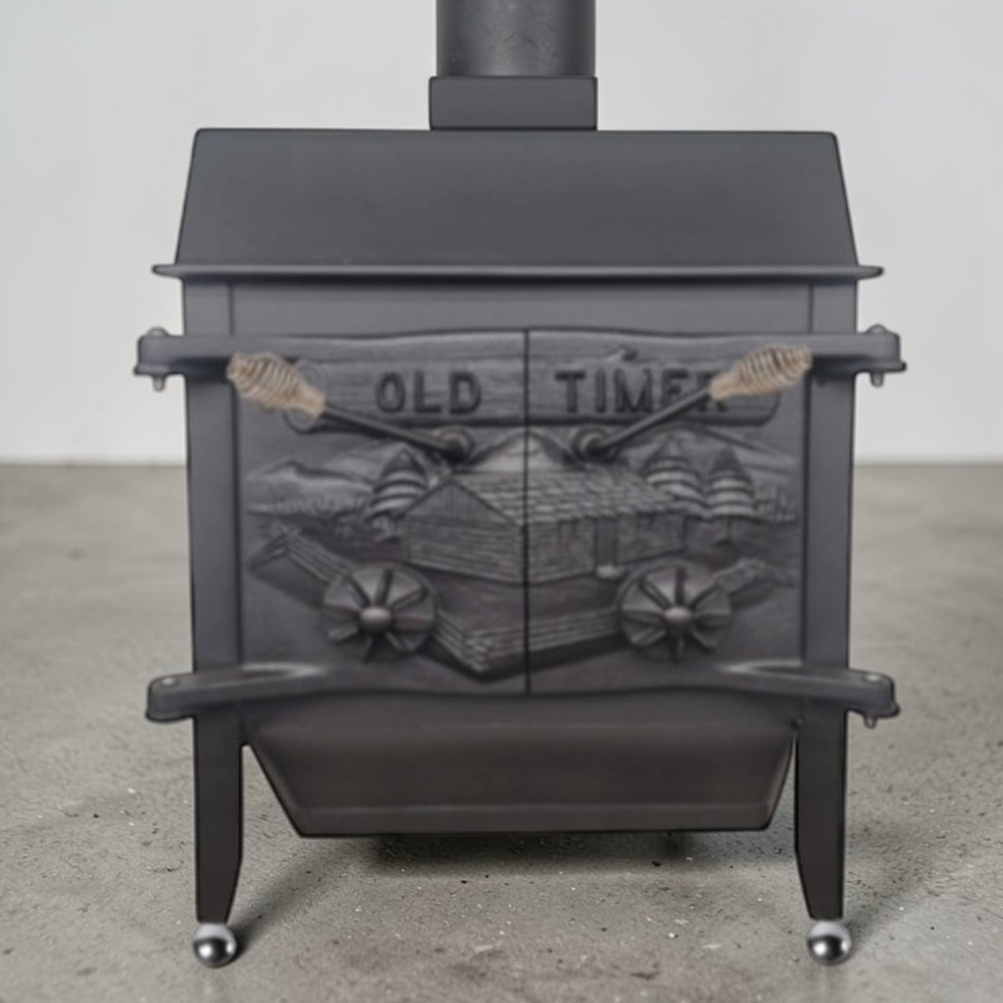 Old-Timer Wood Stove with Top Vent Chimney – Cast Iron Heating Stove – Optional Screen and Baffle Plate - Wainfleet Trading Post