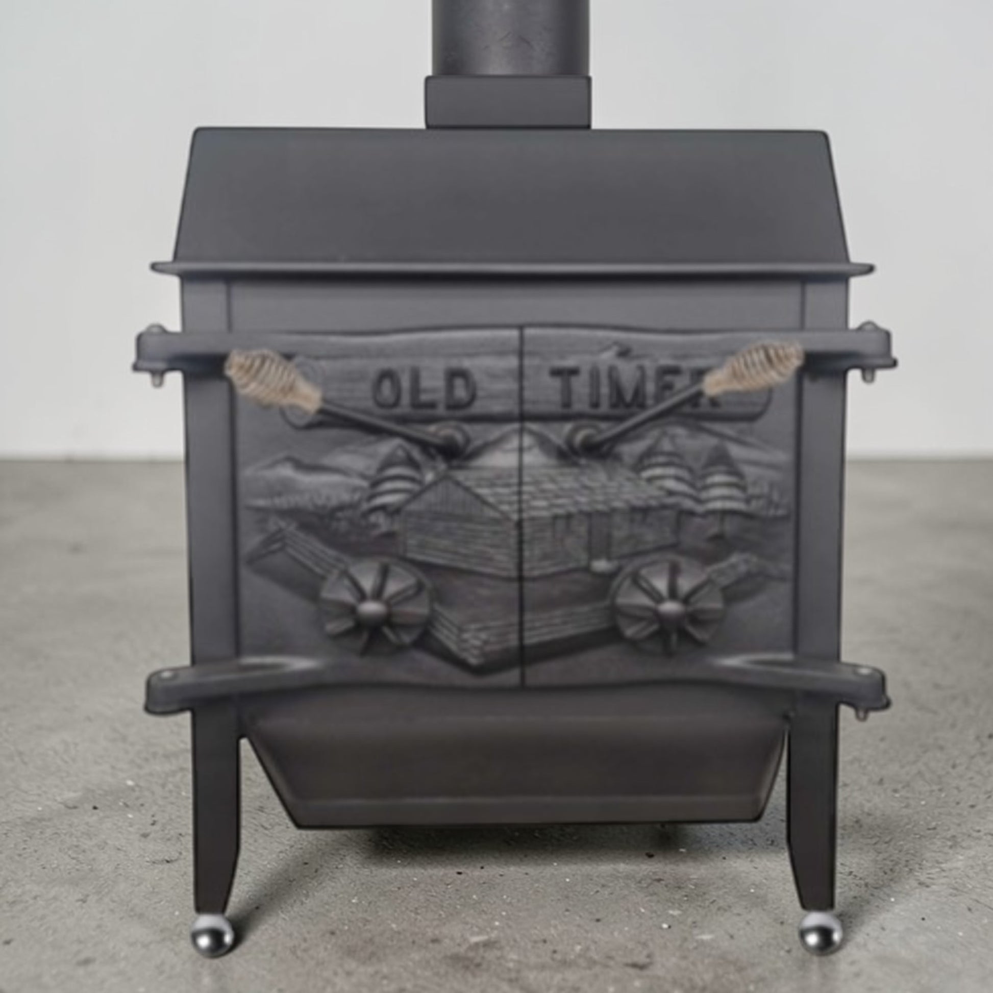 Old-Timer Wood Stove with Top Vent Chimney – Cast Iron Heating Stove – Optional Screen and Baffle Plate - Wainfleet Trading Post