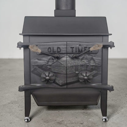 Old-Timer Wood Stove with Top Vent Chimney – Cast Iron Heating Stove – Optional Screen and Baffle Plate - Wainfleet Trading Post