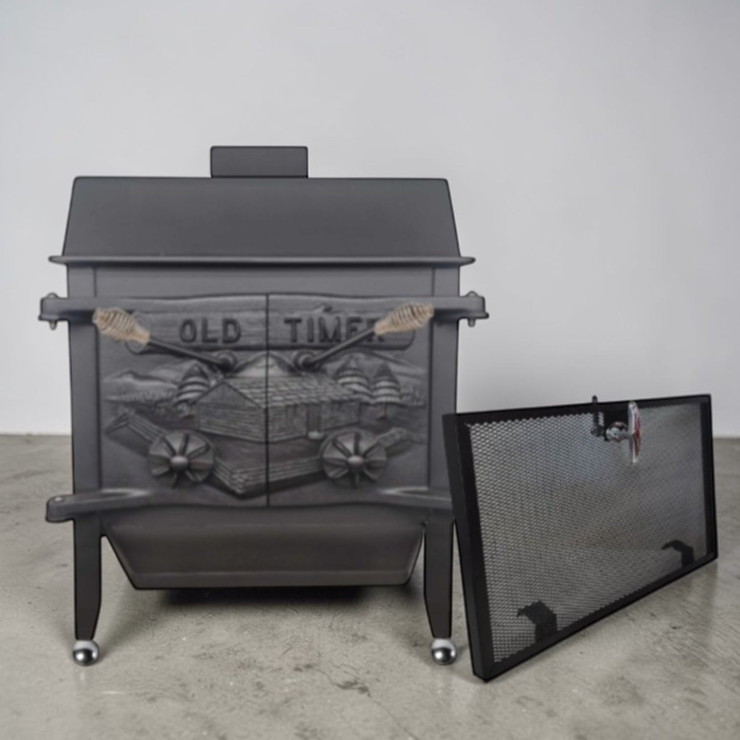 Old-Timer Wood Stove with Top Vent Chimney – Cast Iron Heating Stove – Optional Screen and Baffle Plate - Wainfleet Trading Post