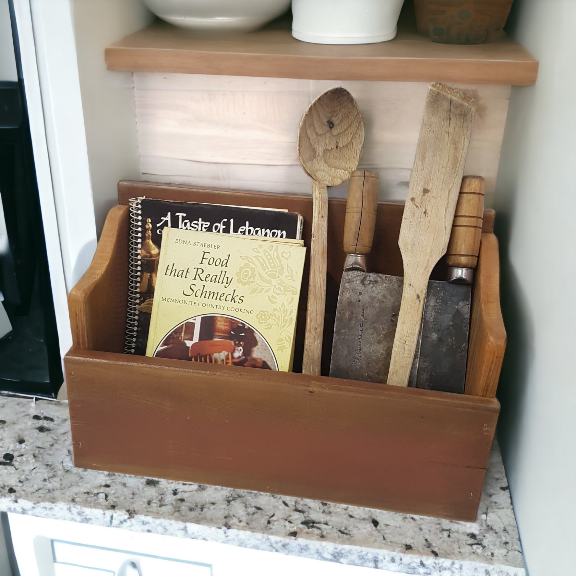 wood crate hand crafted kitchen organizer