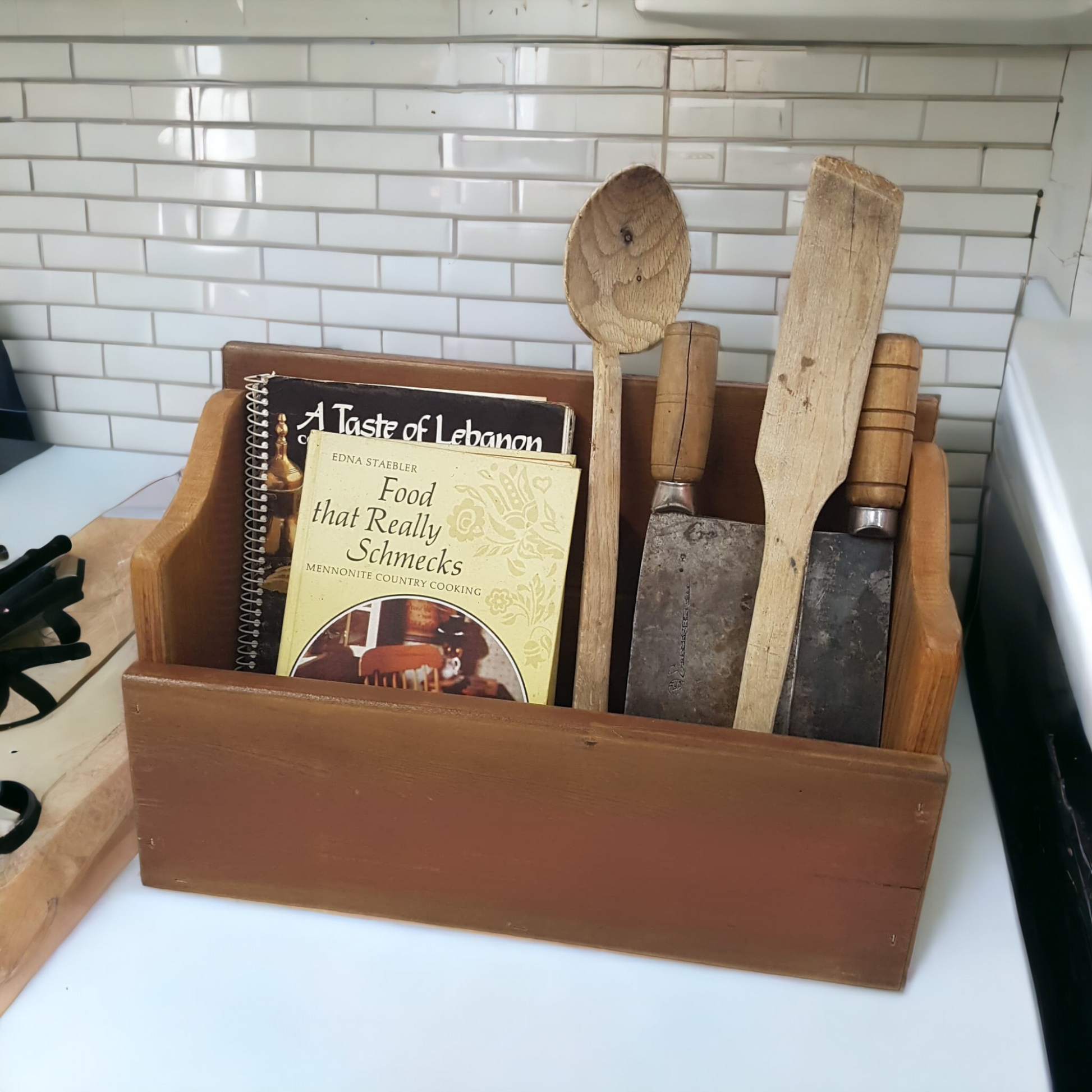 wood crate hand crafted kitchen organizer