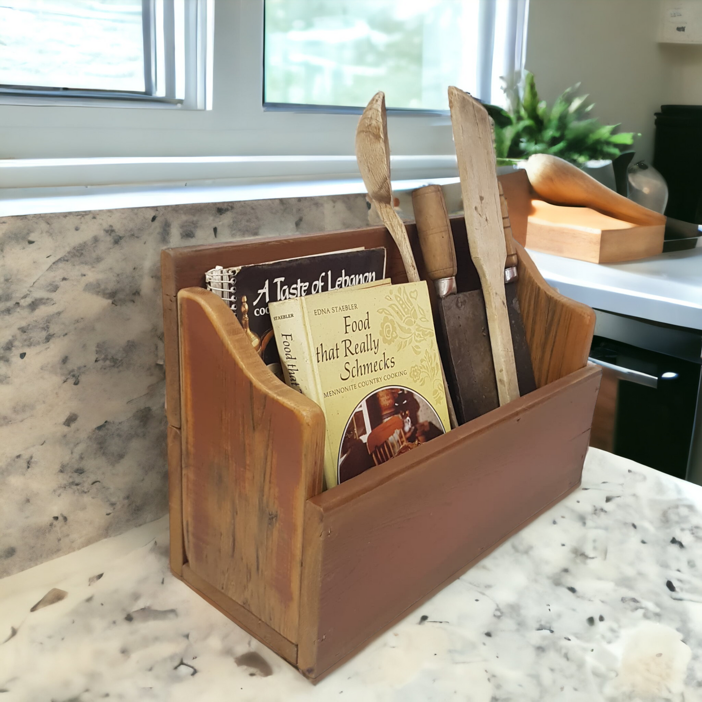 wood crate hand crafted kitchen organizer