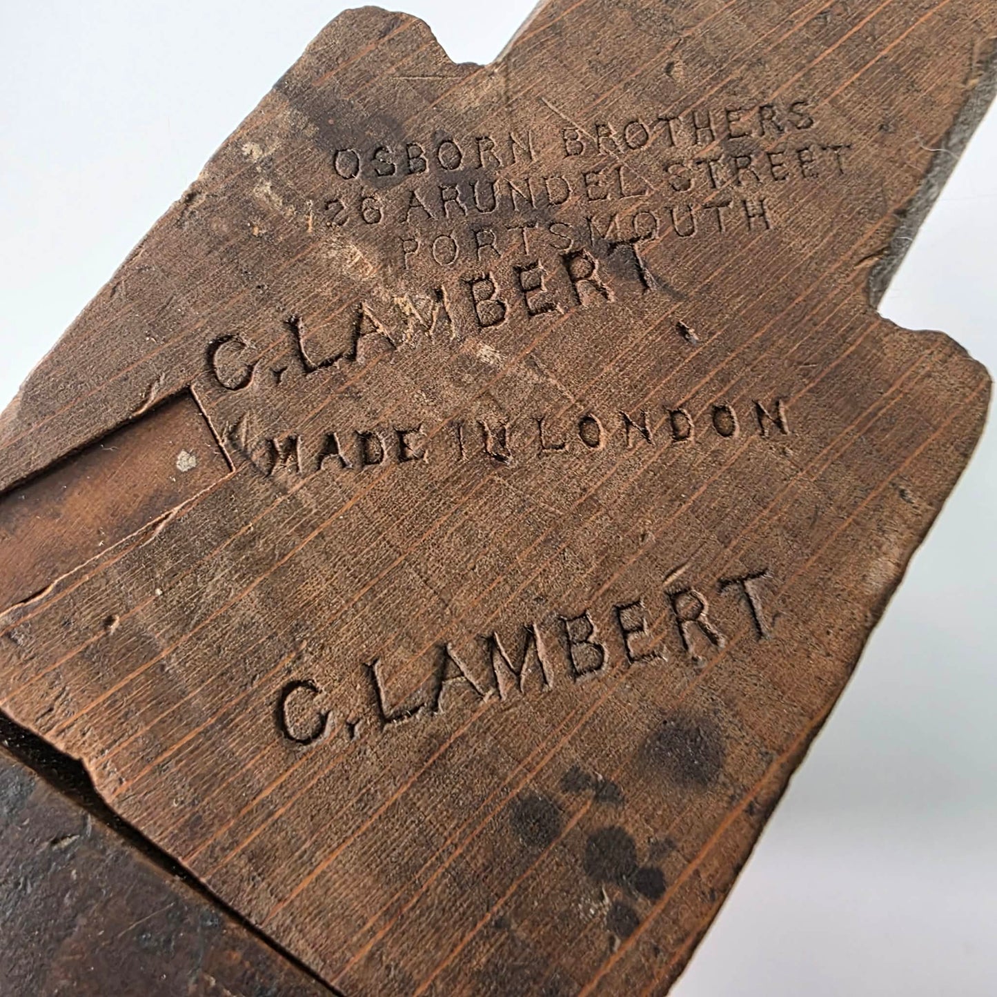 Antique Osborn Brothers Skew Rabbet Plane, London, Brass Depth Stop