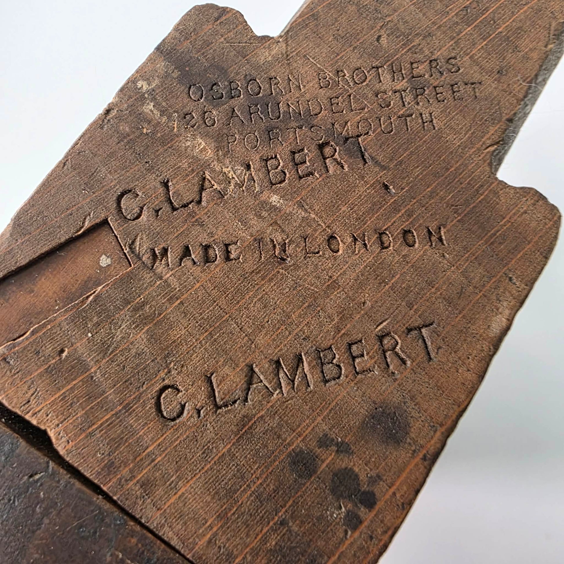 Antique Osborn Brothers Skew Rabbet Plane, London, Brass Depth Stop