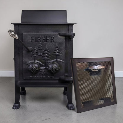 Papa Bear Fisher wood stove refurbished for dependable homestead and off-grid heating.

