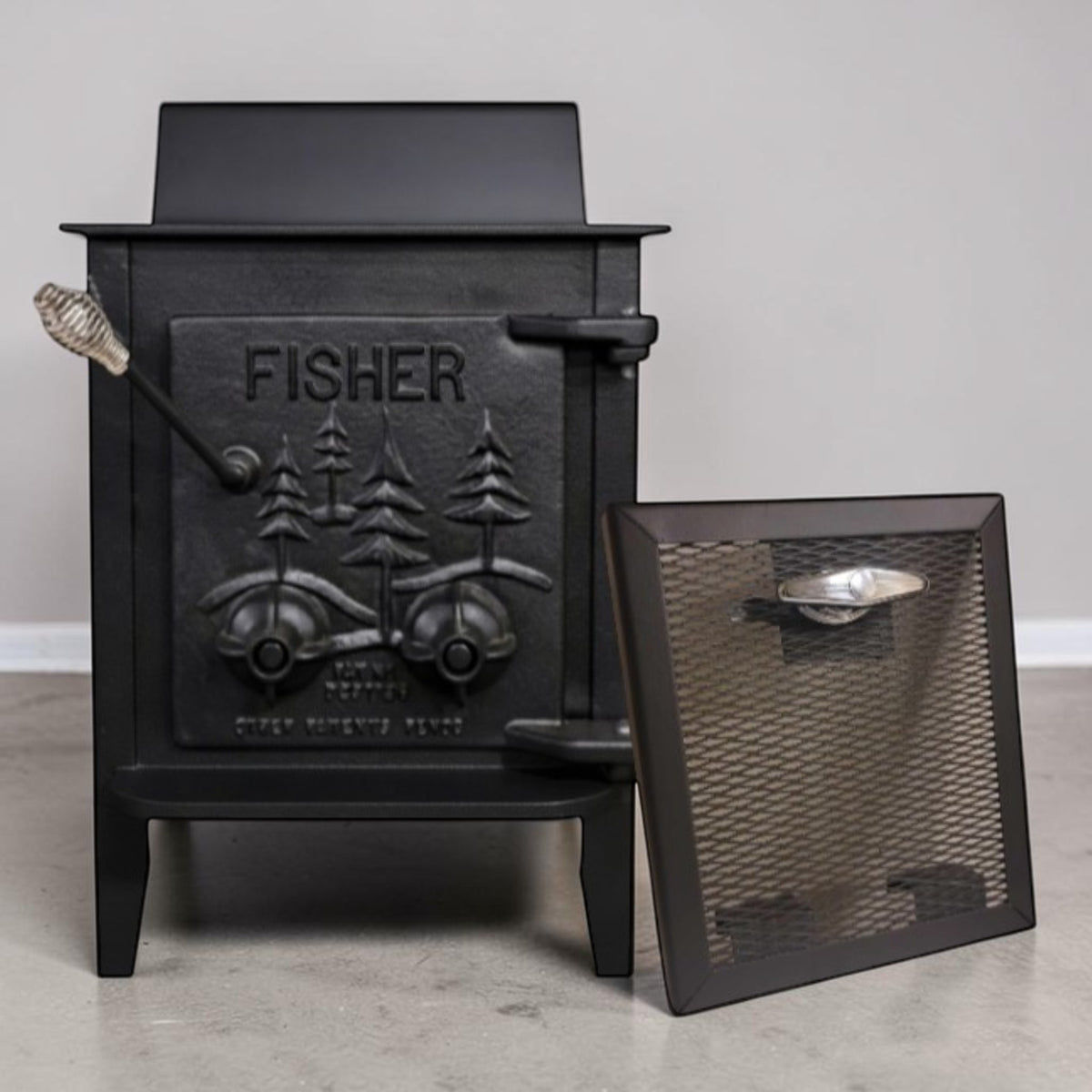 Papa Bear Fisher wood stove refurbished for dependable homestead and off-grid heating.
