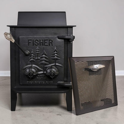 Papa Bear Fisher wood stove refurbished for dependable homestead and off-grid heating.
