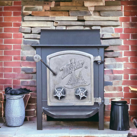 Fisher Wood Stove Papa Bear Nickel Door