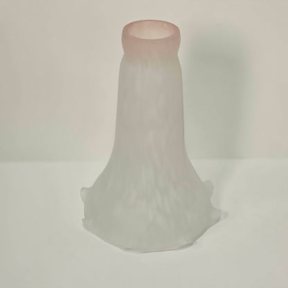 Vintage Tulip-Shaped Mottled White & Pink Glass Lampshade Ruffled Edge 6-Inch Tall