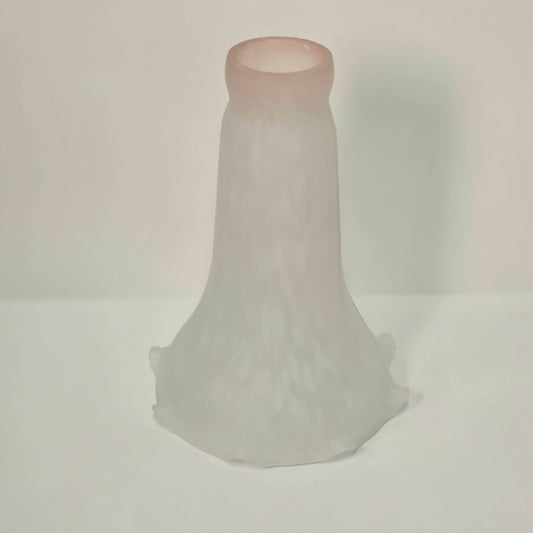 Vintage Tulip-Shaped Mottled White & Pink Glass Lampshade Ruffled Edge 6-Inch Tall