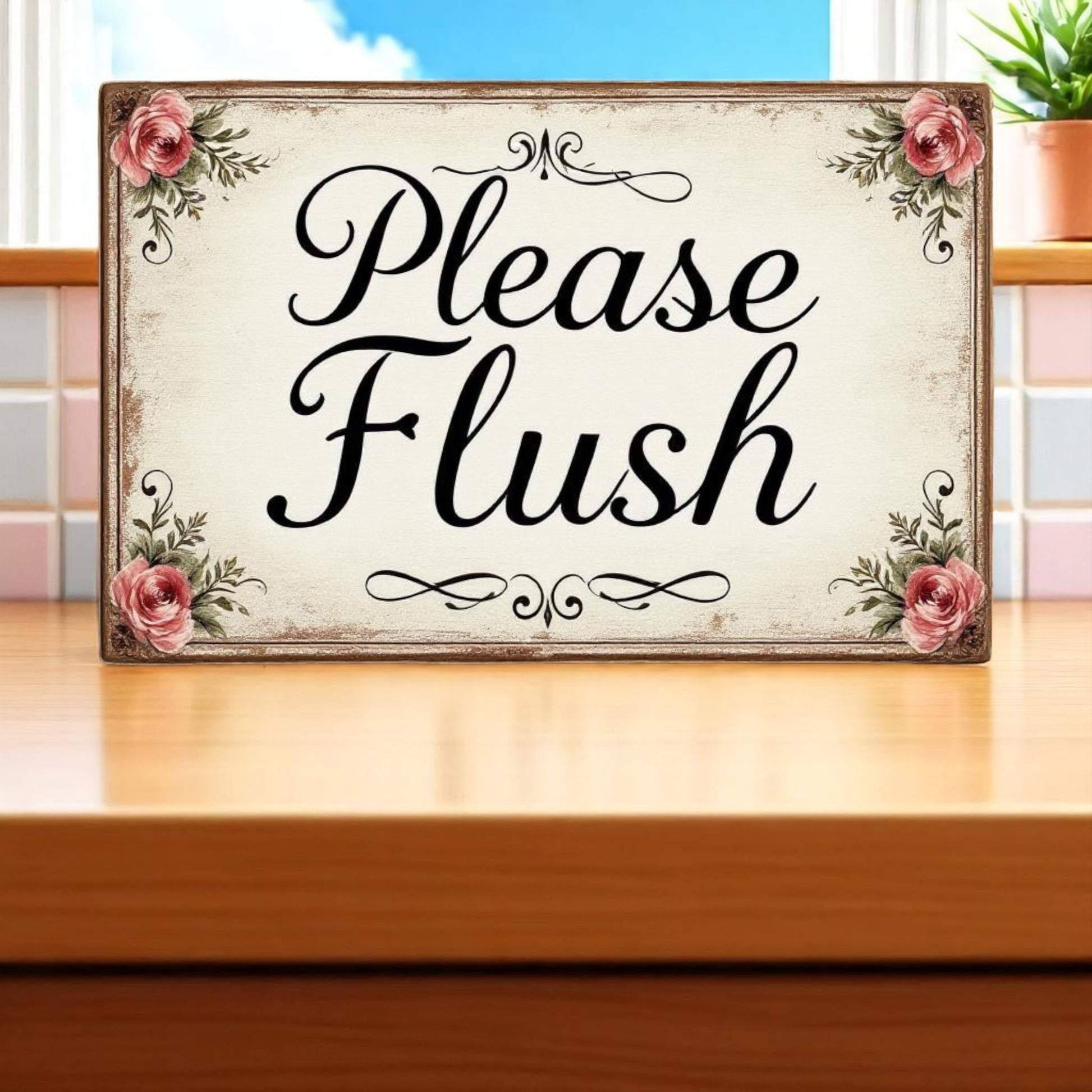 Please Flush Floral Bathroom Sign – Handmade