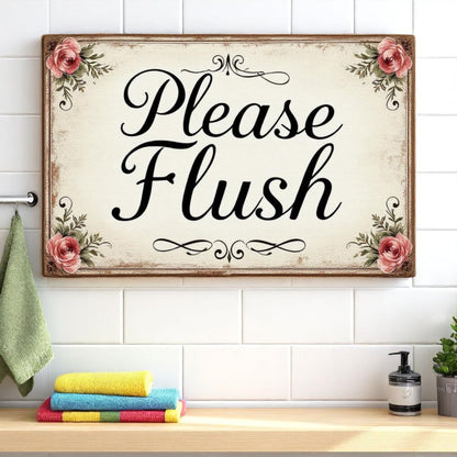 Please Flush Floral Bathroom Sign – Handmade