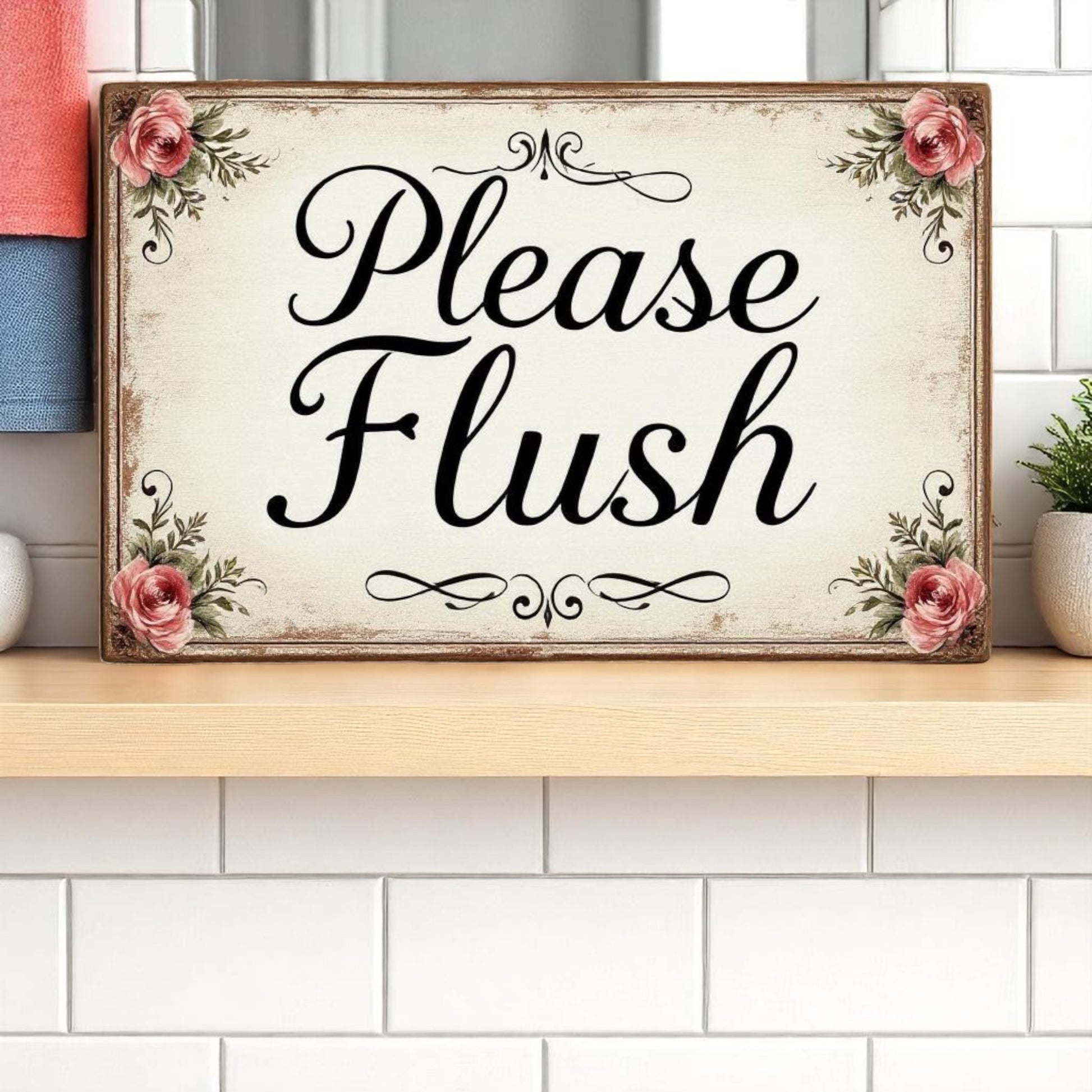 Please Flush Floral Bathroom Sign – Handmade