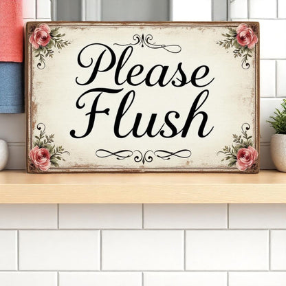 Please Flush Floral Bathroom Sign – Handmade