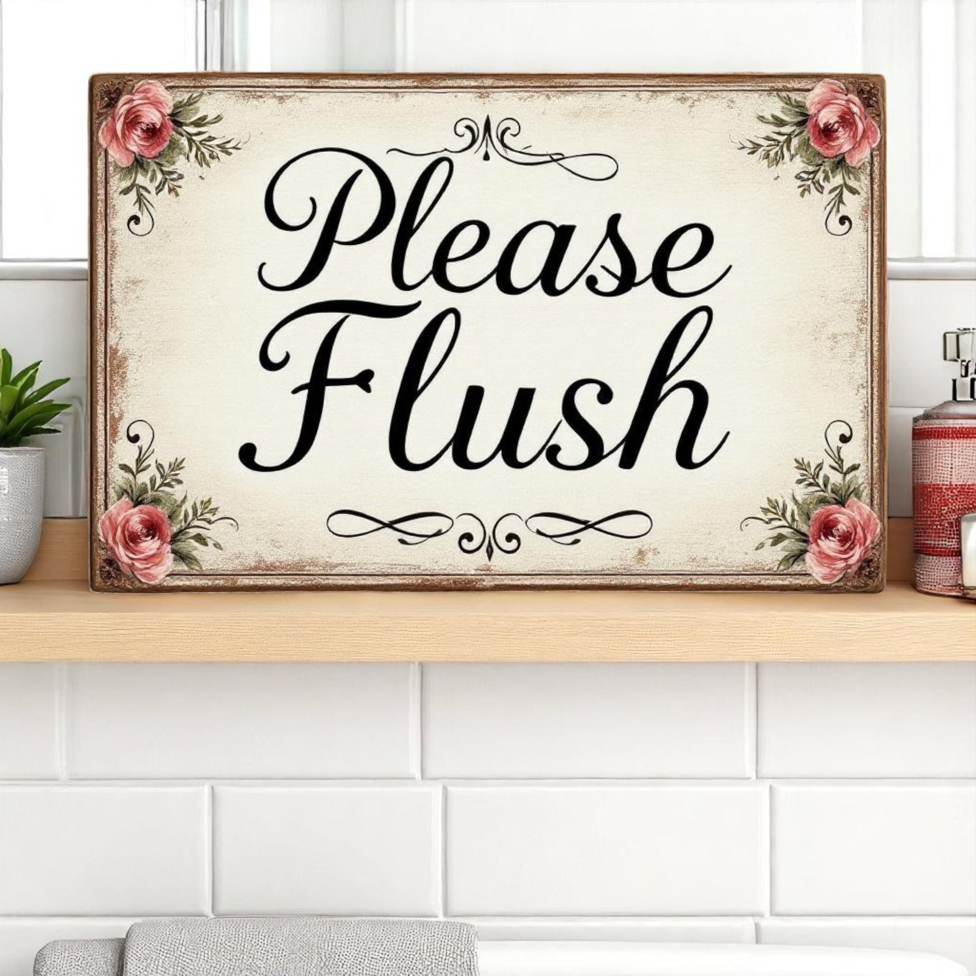 Please Flush Floral Bathroom Sign – Handmade
