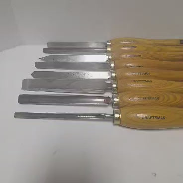 Complete set of eight vintage Craftsman wood lathe turning chisels with hardwood handles.
