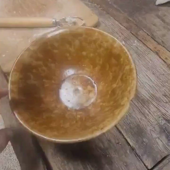 Antique Bennington Spongeware Splotchy Glazed Kitchen Redware Mixing Bowl