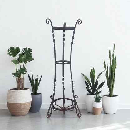 Primitive Hand Forged Iron Plant Stand Umbrella Holder