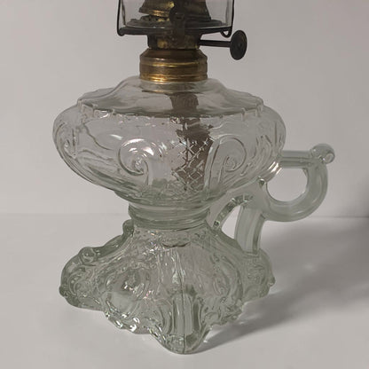 Victorian Princess Feather kerosene lamp with rare finger holder variation