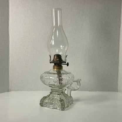 Victorian Princess Feather kerosene lamp with rare finger holder variation