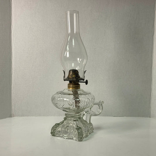 Victorian Princess Feather kerosene lamp with rare finger holder variation