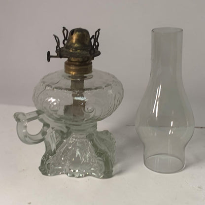 Victorian Princess Feather kerosene lamp with rare finger holder variation