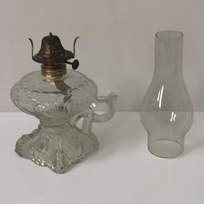 Victorian Princess Feather kerosene lamp with rare finger holder variation