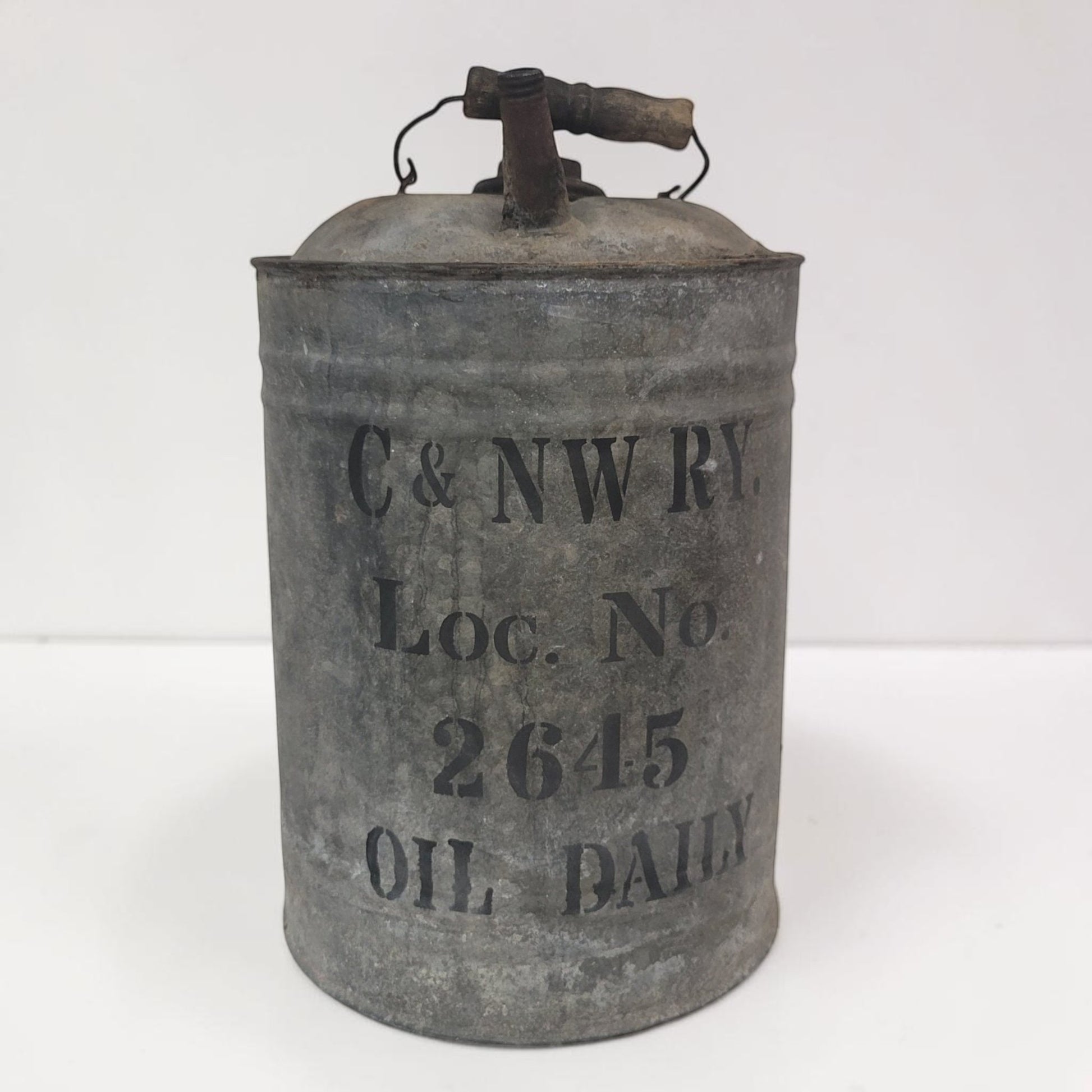 Vintage Chicago & Northwestern Railway oil can – 13" tall x 8"