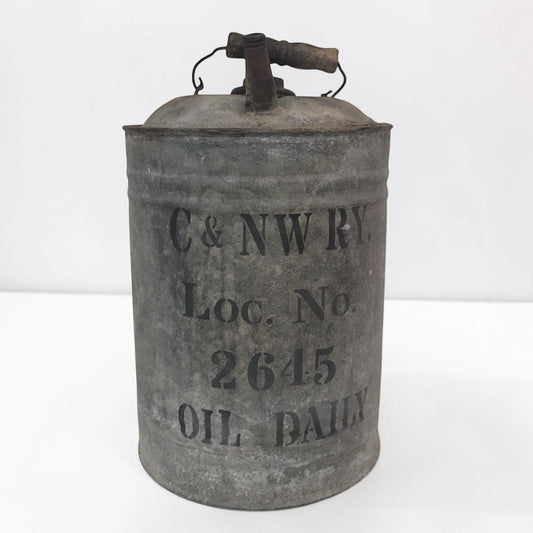 Vintage Chicago & Northwestern Railway oil can – 13" tall x 8"