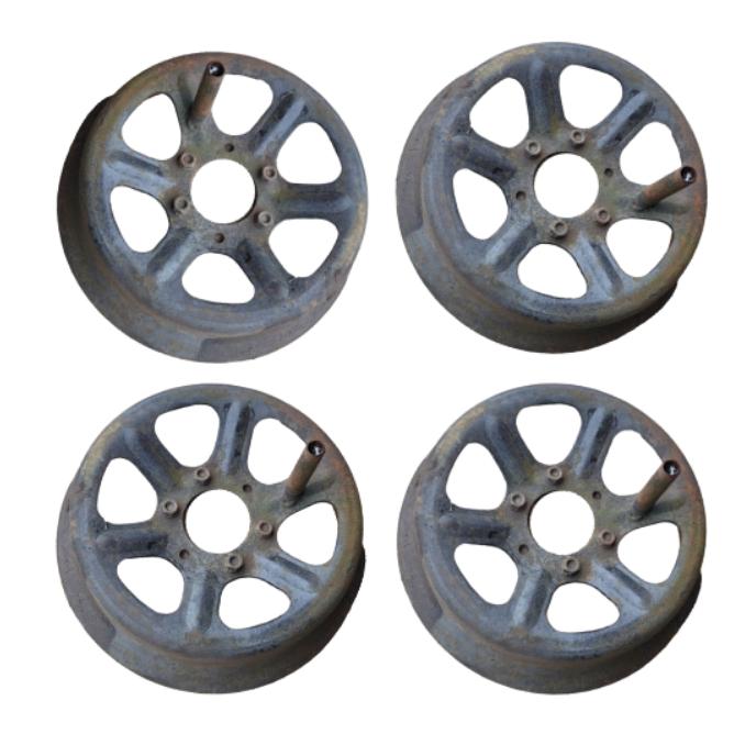 Iron Railway Baggage Cart Wheels -  Hit And Miss Engine Cart Wheels Industrial Factory Cart - Wainfleet Trading Post