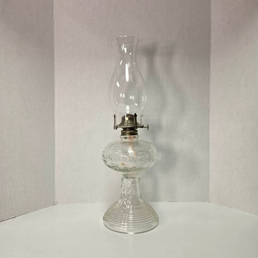 Vintage Floral Ribbed Glass Oil Lamp 18” Tall with Chimney