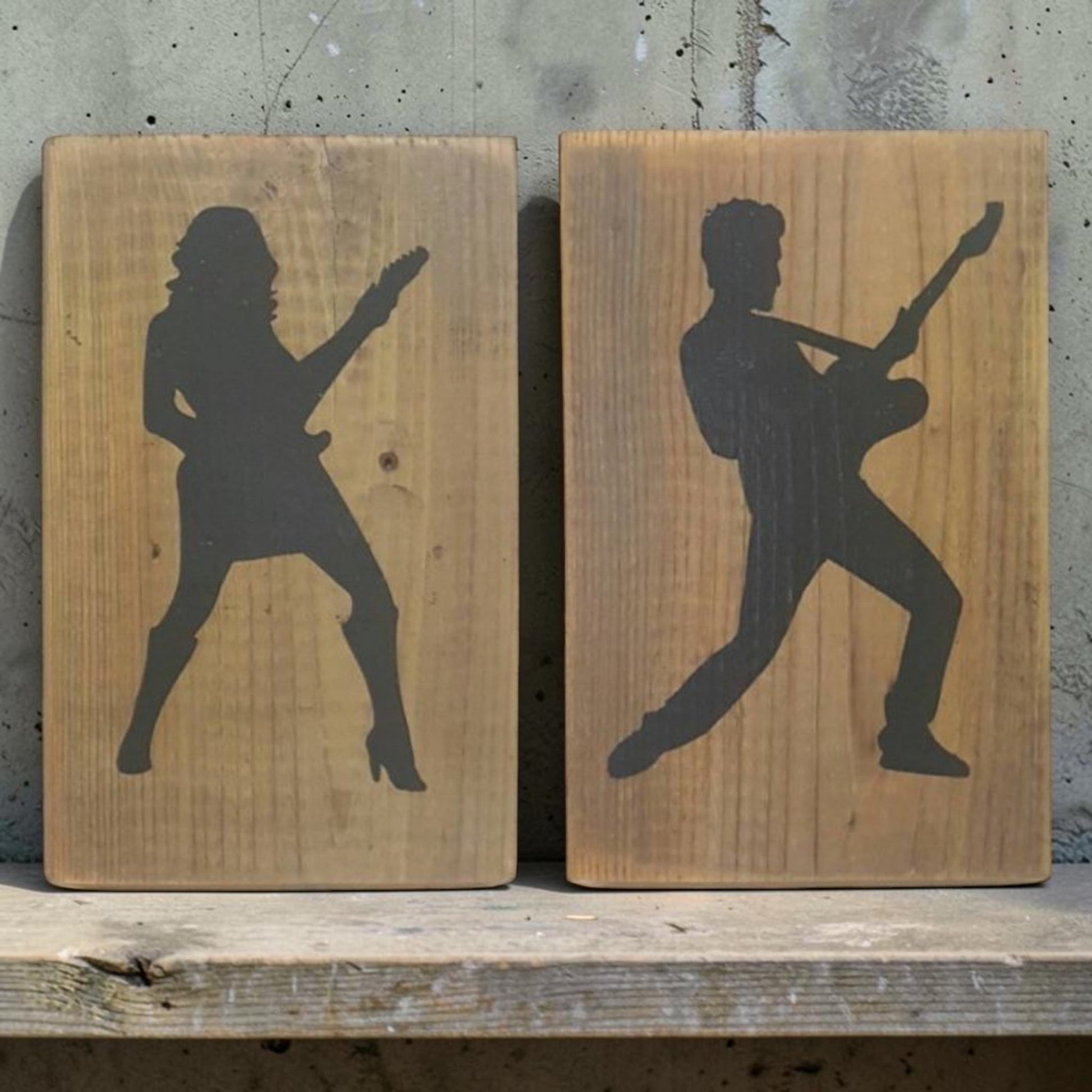 Rock guitar bathroom sign
Ladies guitar sign
Gents guitar sign