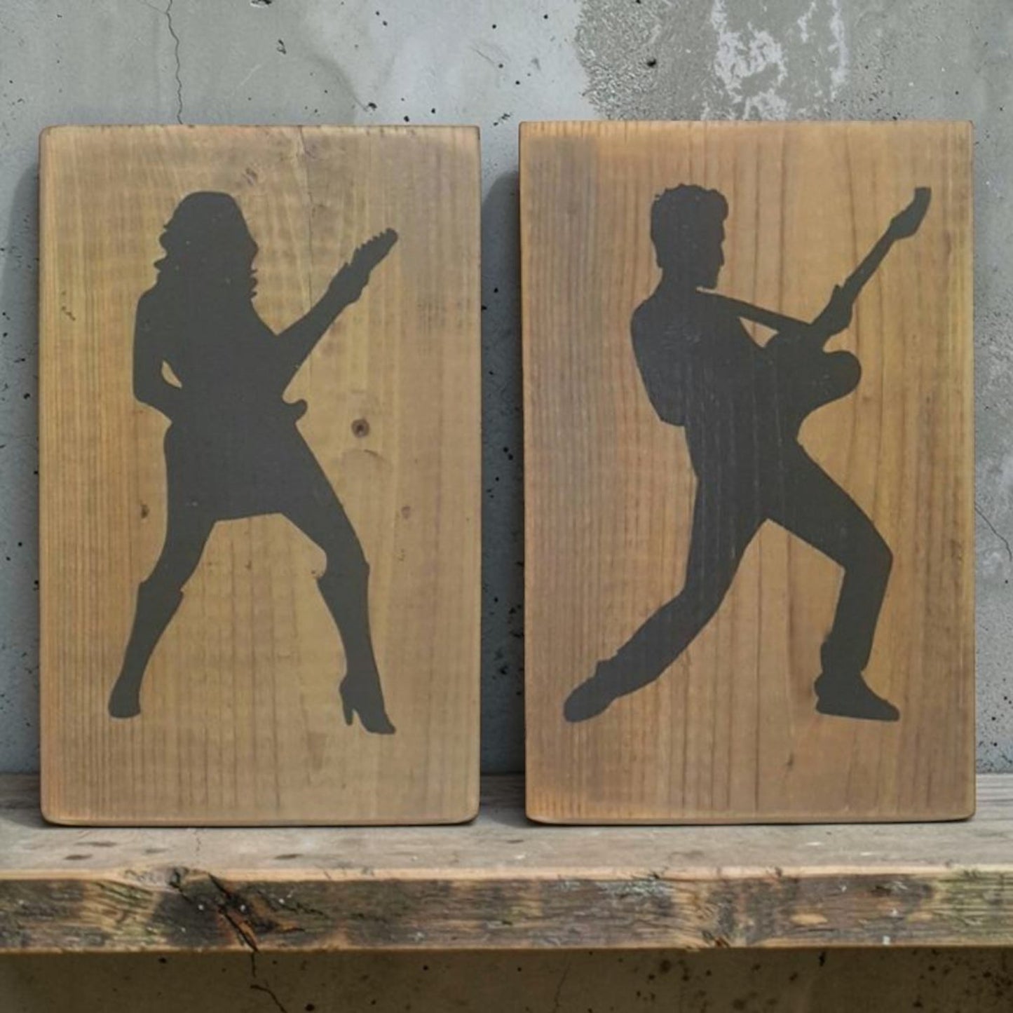 Rock guitar bathroom sign
Ladies guitar sign
Gents guitar sign