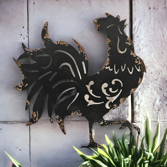 Metal garden rooster