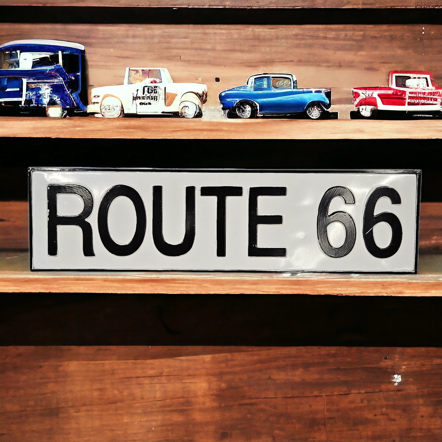 Embossed Route 66 Metal Road Sign Retro Style