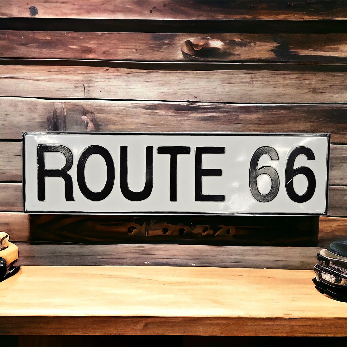 Embossed Route 66 Metal Road Sign Retro Style