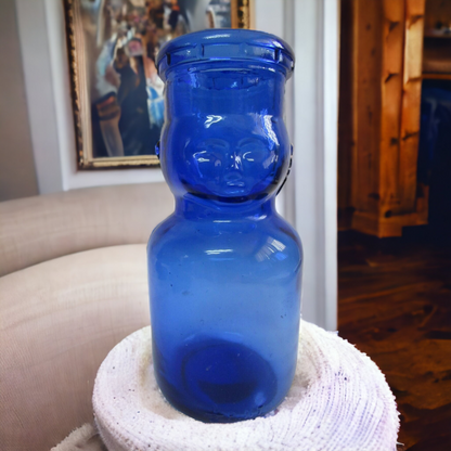 Vinatge Cobalt Blue Baby Face Milk Bottle Glass Cream Bottle