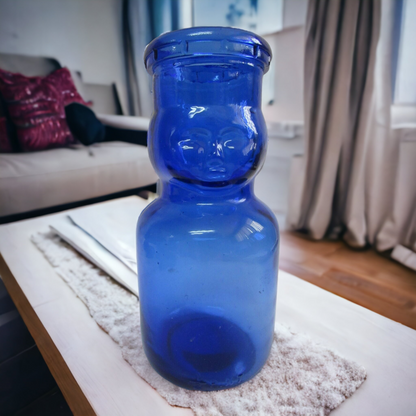 Vinatge Cobalt Blue Baby Face Milk Bottle Glass Cream Bottle
