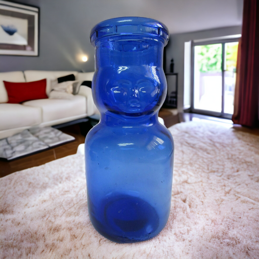 Vinatge Cobalt Blue Baby Face Milk Bottle Glass Cream Bottle