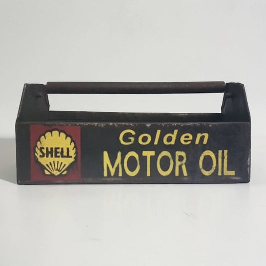 Antique Shell Motor Oil countertop display tote with swing handle