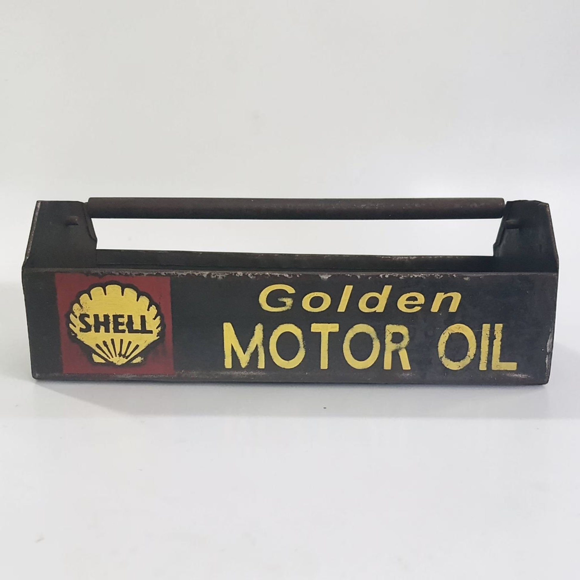 Antique Shell Motor Oil countertop display tote with swing handle