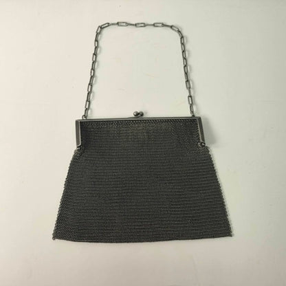 1920s flapper era silver mesh chain purse, 6.5 inch Art Deco evening bag