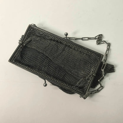 1920s flapper era silver mesh chain purse, 6.5 inch Art Deco evening bag