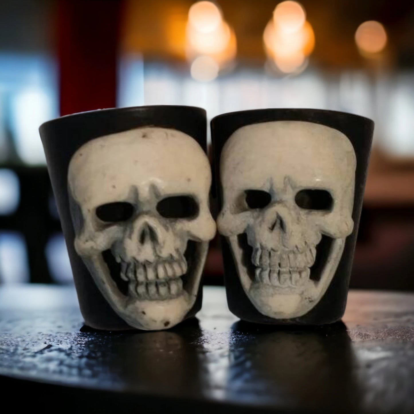 Grinning Skull Shot Glass Set Ossuary Decor