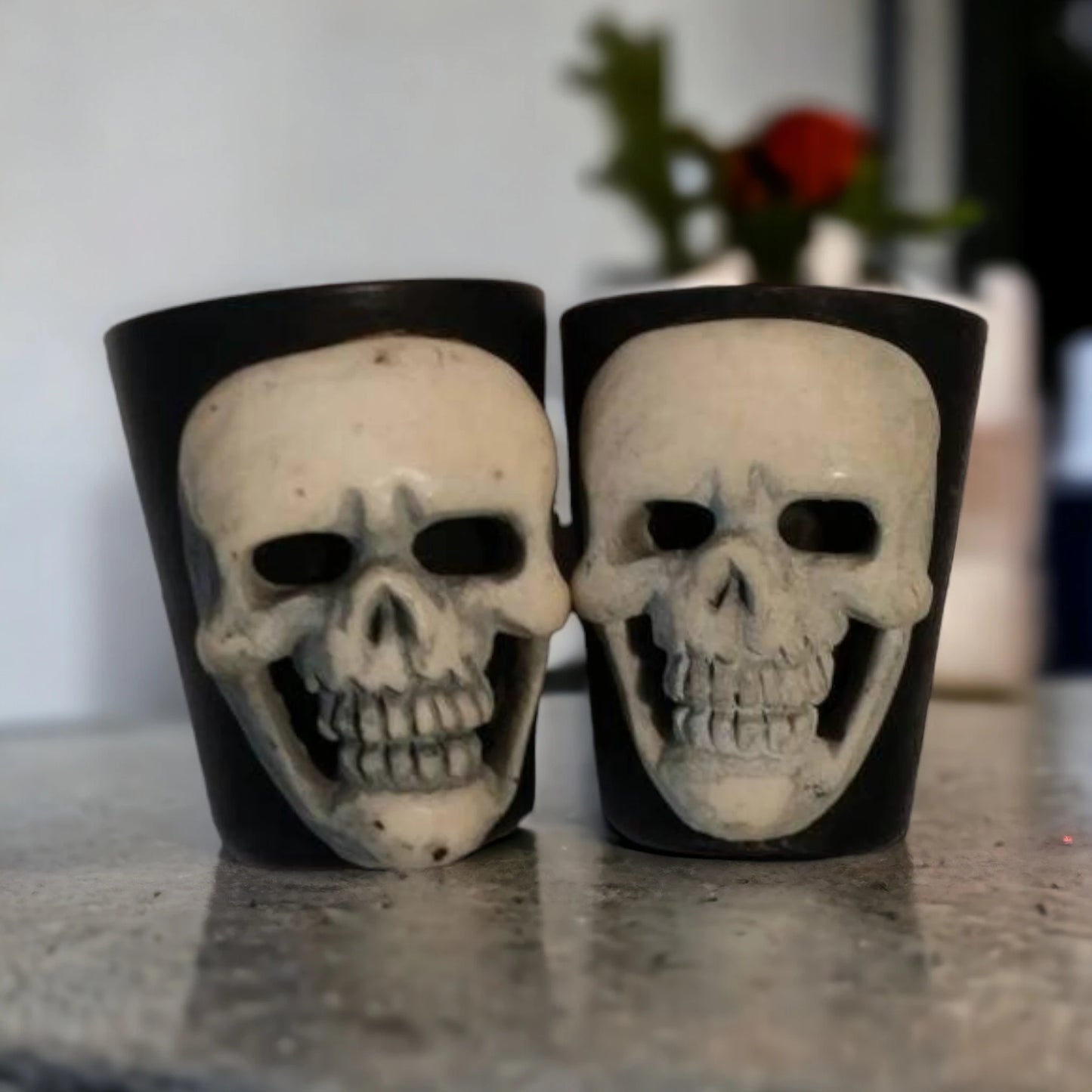 Grinning Skull Shot Glass Set Ossuary Decor