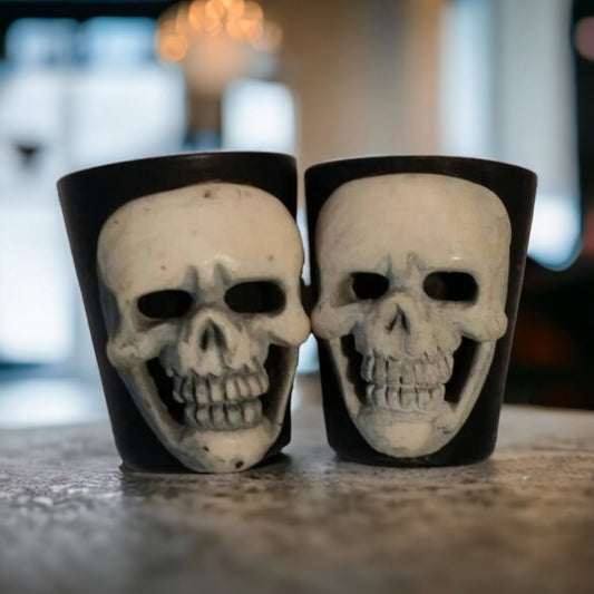 Grinning Skull Shot Glass Set Ossuary Decor