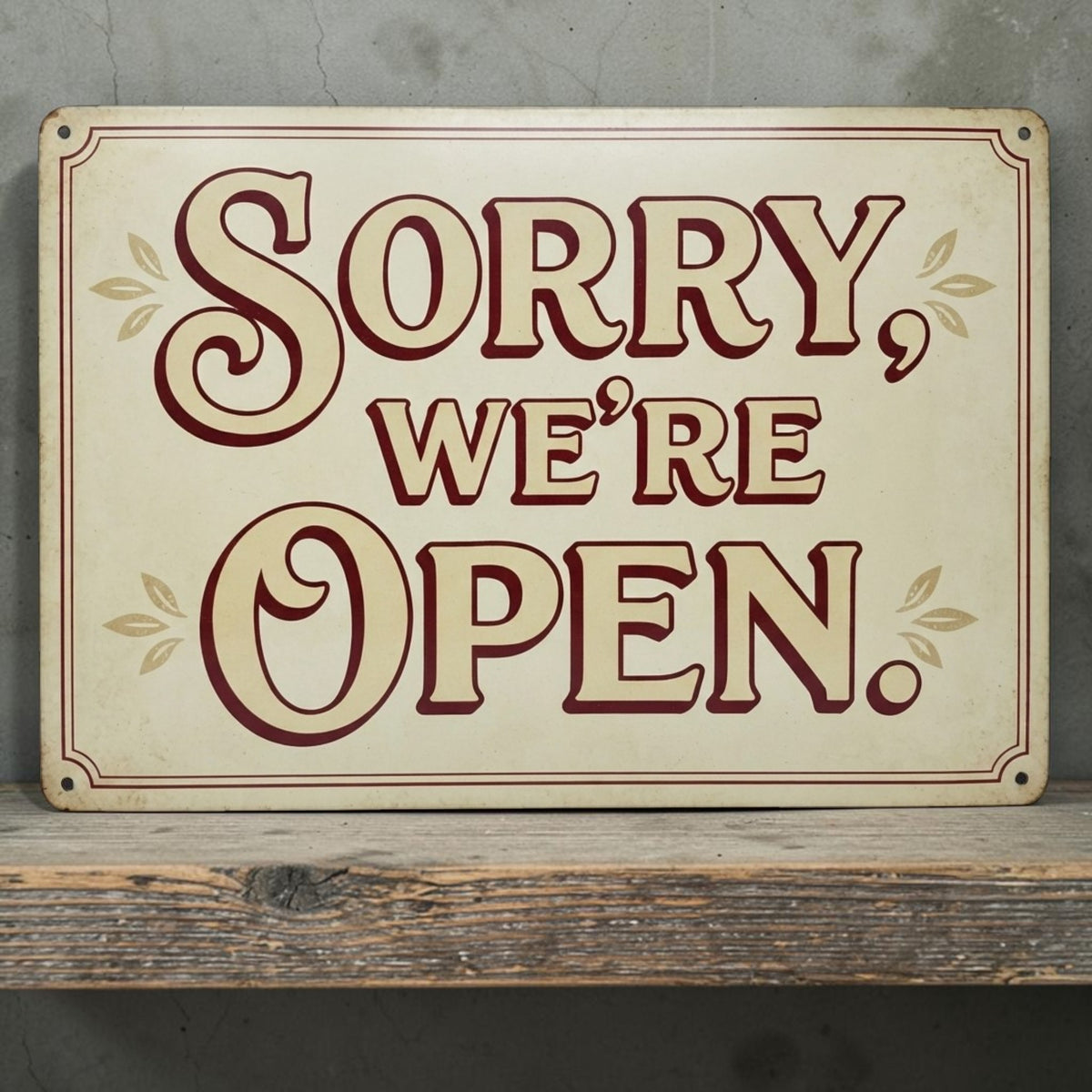 Sorry We're Open Funny Business Sign Sarcastic Metal Decor