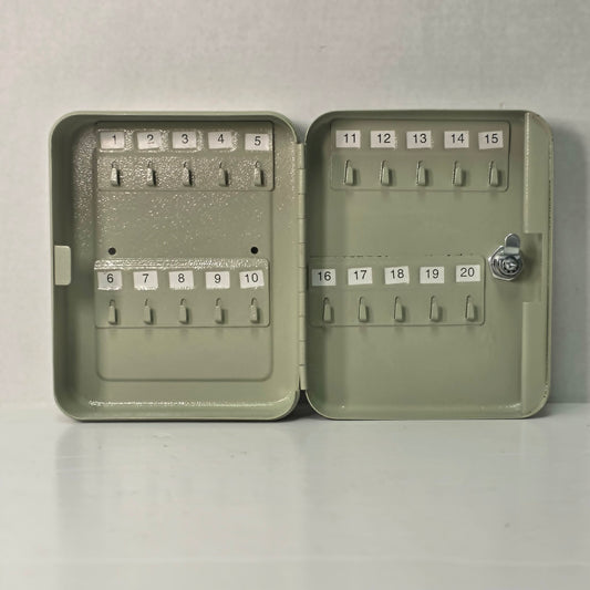 Vintage steel 20-key lock box in excellent near-new condition.